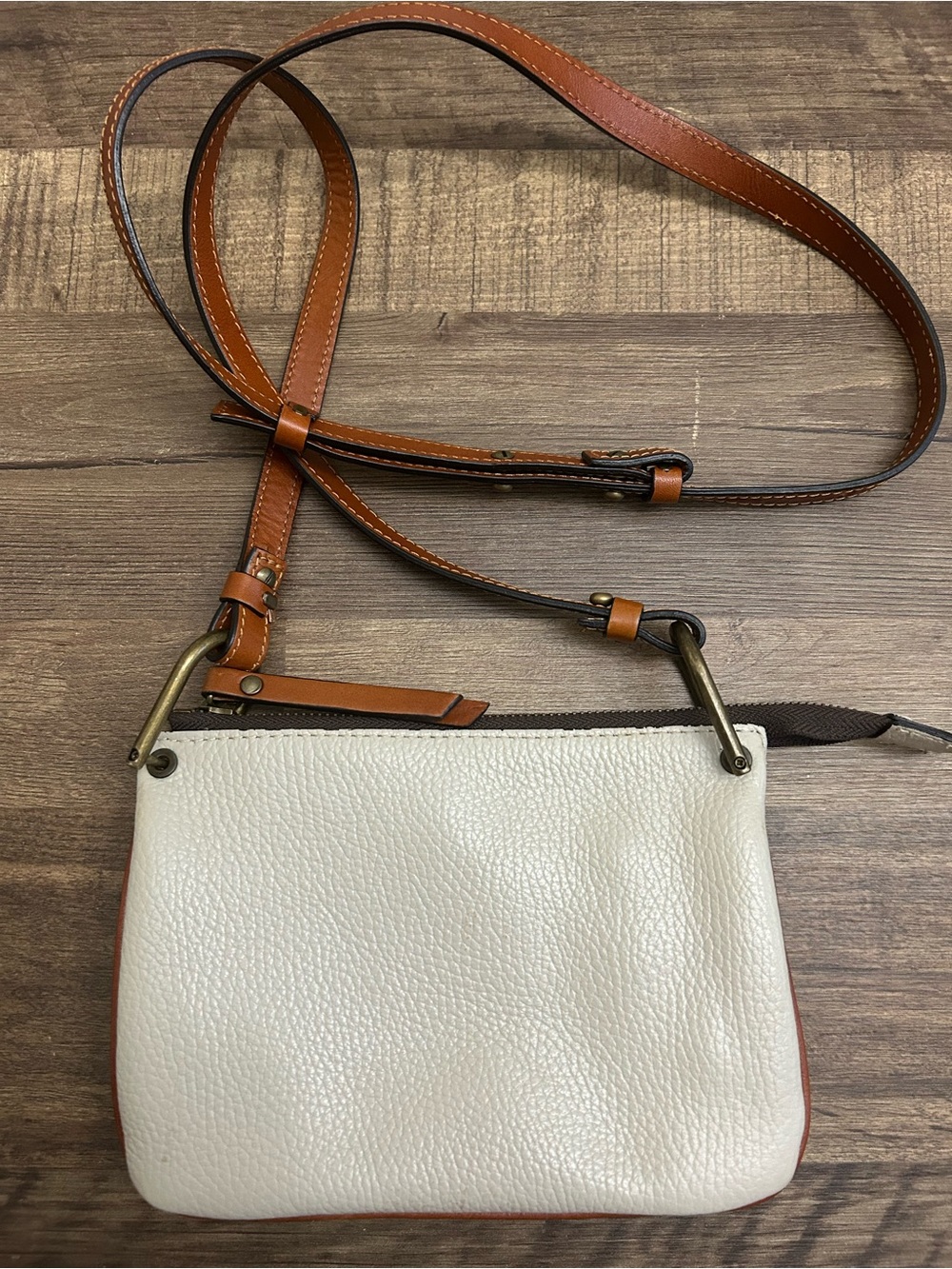 A. Bellucci Taupe/Ecru Pebbled Leather Crossbody Bag - Made in Italy